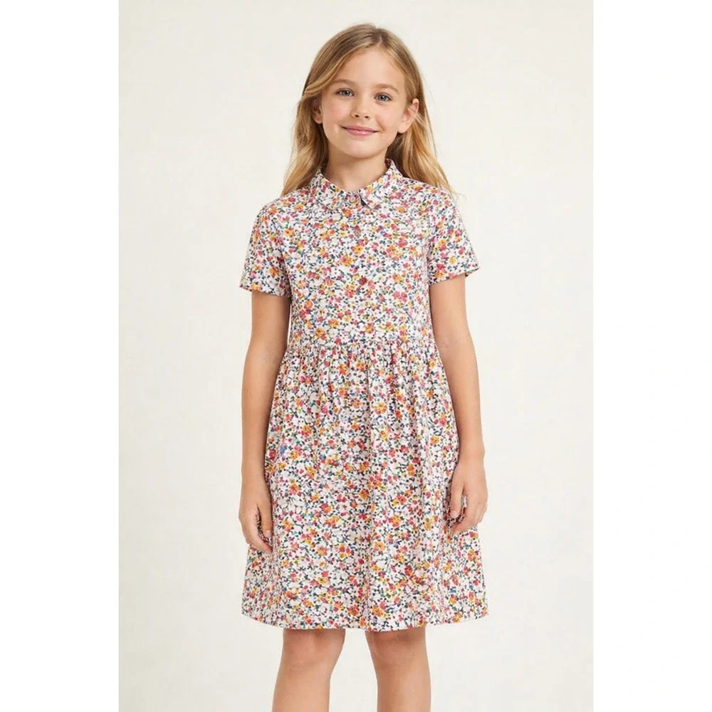 Old Navy Floral Short Sleeve Floral Print Swing Dress‎ Size M 8 Blue Red Yellow